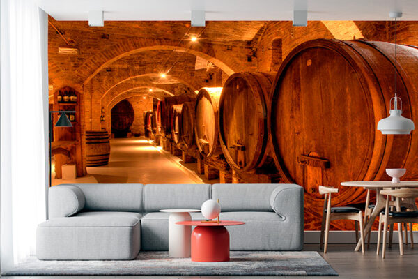 imagen de Fotomural barriles en bodega en decoracionesenvinilo.com