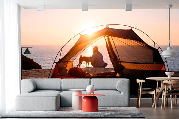 imagen de Fotomural acampada en atardecer en decoracionesenvinilo.com