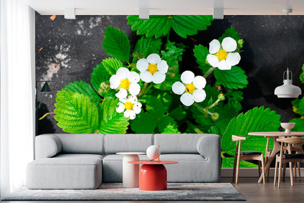 imagen de Fotomural flores con sus plantas en decoracionesenvinilo.com