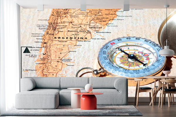imagen de Fotomural mapa de viaje Sudamérica con brujula en decoracionesenvinilo.com