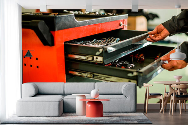 imagen de Fotomural cajón de herramientas mecánico en decoracionesenvinilo.com