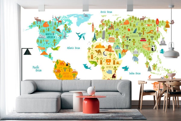 imagen de Fotomural mapa del mundo niño en decoracionesenvinilo.com
