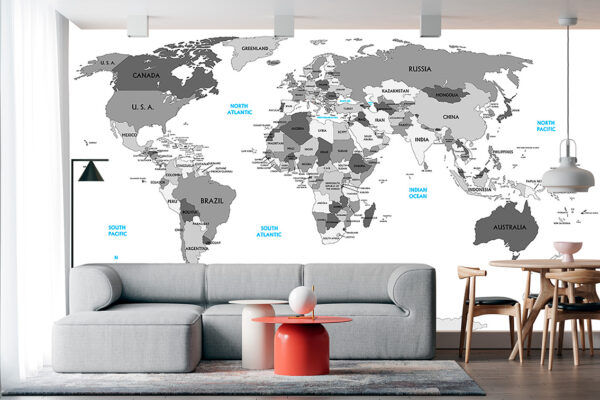 imagen de Fotomural mapa del mundo blanco y negro en decoracionesenvinilo.com