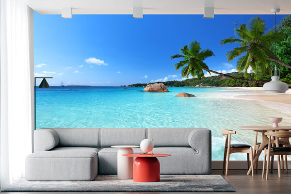 imagen de Fotomural palmeras en playa en decoracionesenvinilo.com