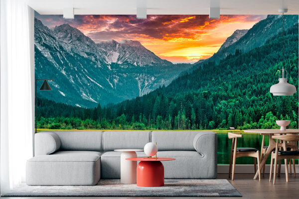 imagen de Fotomural montaña con río atardecer en decoracionesenvinilo.com