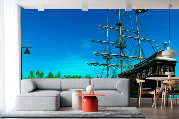 imagen de Fotomural barco frente isla en decoracionesenvinilo.com