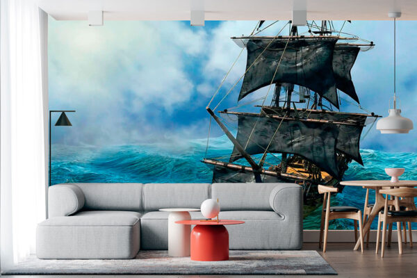 imagen de Fotomural barco y olas del mar en decoracionesenvinilo.com