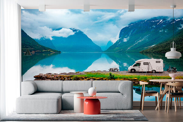 imagen de Fotomural caravana frente a paisaje hermoso en decoracionesenvinilo.com