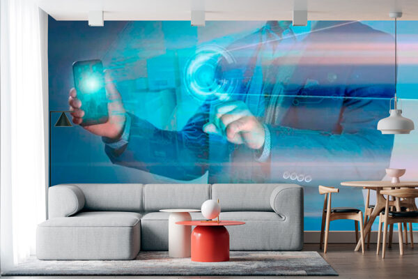 imagen de Fotomural holograma saliendo del mobil en decoracionesenvinilo.com